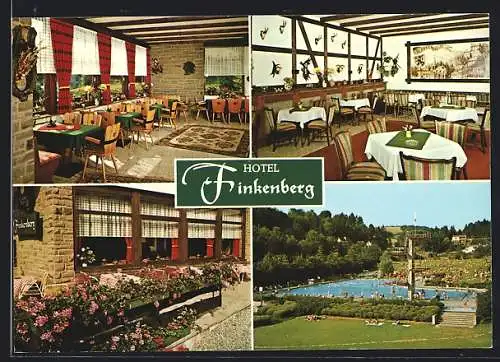 AK Blankenheim /Ahr, Hotel Restaurant Finkenberg, Innenansichten u. Freibad