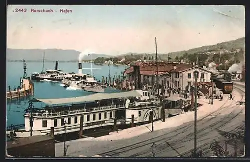 AK Roschach, Hafen mit anlegenden Dampfern