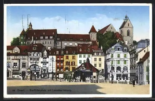 AK Basel, Barfüsserplatz mit Leonhardsburg