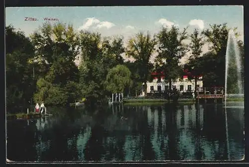 AK Zittau, Weinau, Haus am Wasser