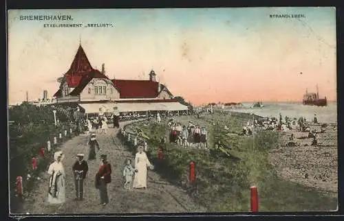 AK Bremerhaven, Strand mit Gasthaus Seelust und Promenade