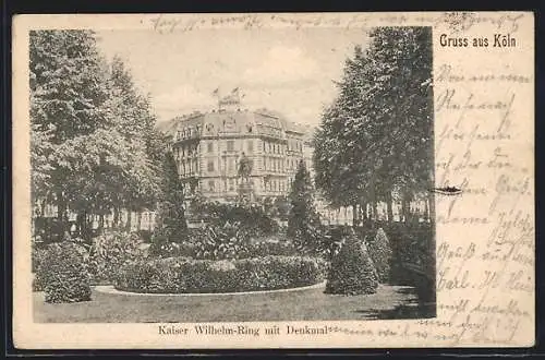 AK Köln-Neustadt, Kaiser Wilhelm-Ring mit Denkmal