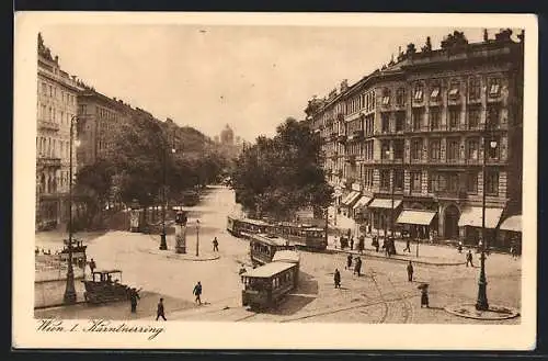 AK Wien I, Ringstrasse, Strassenbahnen auf dem Kärntnerring