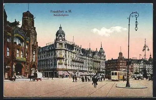 AK Frankfurt, Bahnhofsplatz mit Strassenbahn