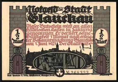 Notgeld Glauchau 1921, 1 /2 Mark, Bürger huldigen Hebel