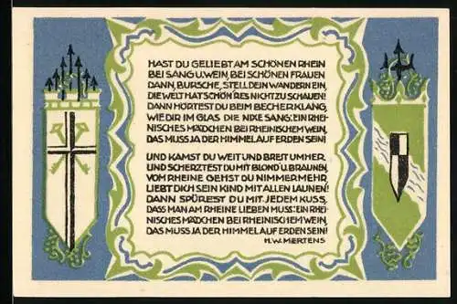 Notgeld Koenigswinter 1921, 50 Pfennig, Gesamtansicht am Fluss