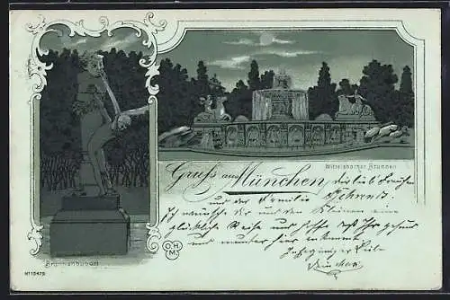 Mondschein-Lithographie München, Wittelsbacher Brunnen, Brunnenbuberl