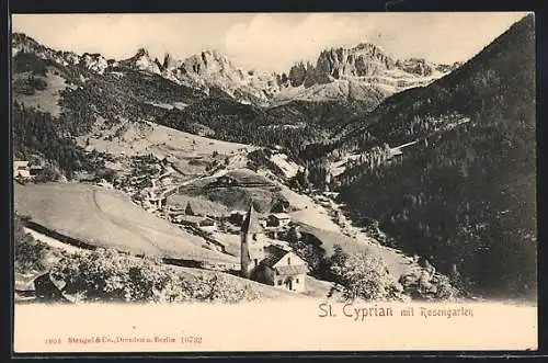 AK St. Cyprian, Ortsansicht mit Rosengarten