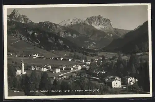 AK Soraga /Val di Fassa, Totalansicht gegen Sassolungo