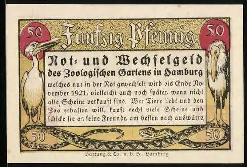 Notgeld Hamburg, 50 Pfennig, Affe stiehlt einer Dame den Hut, grosse Marabus