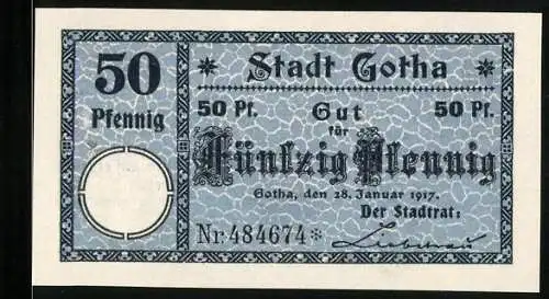 Notgeld Gotha 1917, 50 Pfennig, Der Bischof auf dem Wappen