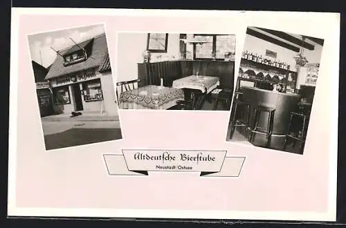 AK Neustadt / Ostsee, Gasthaus Altdeutsche Bierstube in der Waschgrabenstrasse 16, Innen- und Aussenansicht