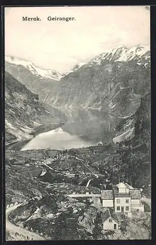 AK Merok /Geiranger, Fjord mit verschneiten Gipfeln