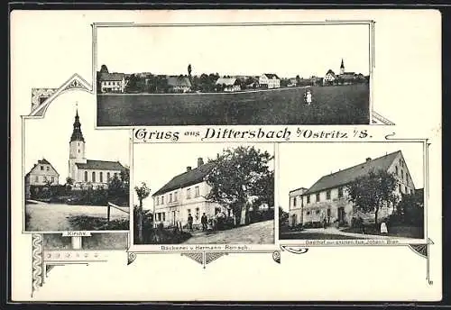 AK Dittersbach / Ostritz, Gasthof zur grünen Aue, Bäckerei von Hermann Rönsch