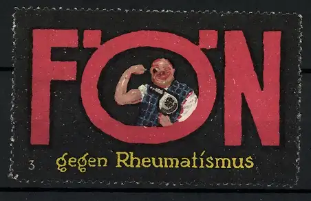 Reklamemarke Fön - gegen Rheumatismus, Mann fönt seinen Oberarm, Bild 3