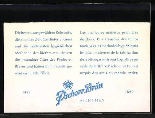 Vertreterkarte München, Pschorr Bräu, Bierkutsche, Flasche Pschorr Brau Export