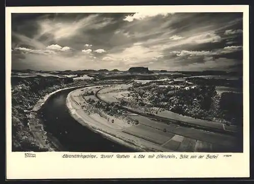 Foto-AK Walter Hahn, Dresden, NR. 11570: Rathen, Blick von der Bastei mit Lilienstein