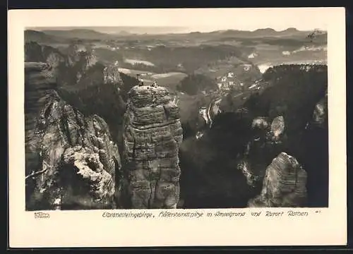 Foto-AK Walter Hahn, Dresden, NR 41: Rathen, Höllenhundspitze m. Amselgrund