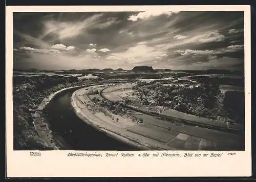 Foto-AK Walter Hahn, Dresden, NR. 11570: Rathen, Blick von der Bastei mit Lilienstein