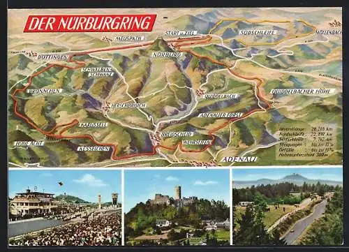 AK Nürburgring, Landkarte der Rennstrecke, Rennwagen am Start, Nürburg