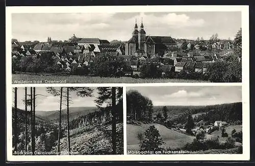 AK Walldürn /bad. Odenwald, Blick zum Gerolzahner Bahnhof und Marsbachtal am Fuchsenstein