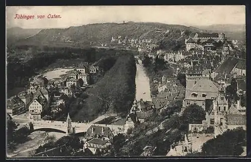 AK Tübingen, Panoramablick auf Ort aus der Vogelschau