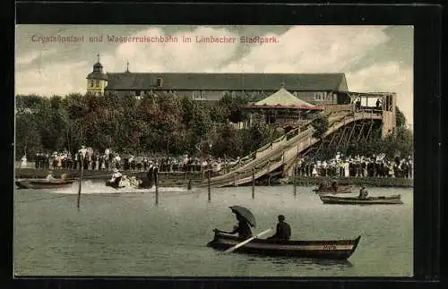 AK Limbach / Sa., Crystallpalast und Wasserrutschbahn im Stadtpark