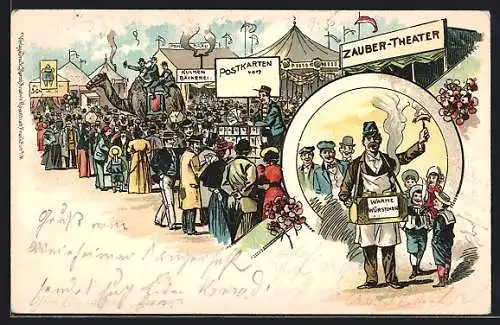 Lithographie AK-Verkauf auf einem Volksfest, Würstchenverkäufer