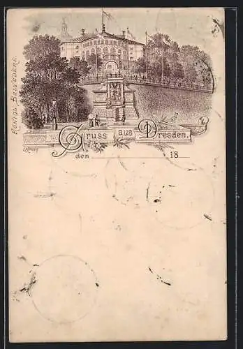 Lithographie Dresden, Königliches Belvedere, Ganzsache 5 Pfennige