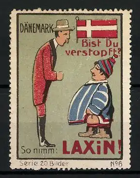 Reklamemarke Laxin - Abführmittel, Bist du verstopft? Dänen im Gespräch, Flagge, Bild 6 von 20