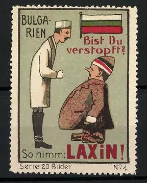 Reklamemarke Laxin - Abführmittel, Bist du verstopft? Bulgaren im Gespräch, Flagge, Bild 4 von 20