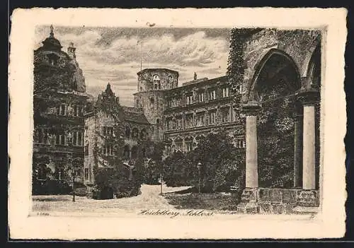 Künstler-AK Heidelberg, Schloss, Hofansicht