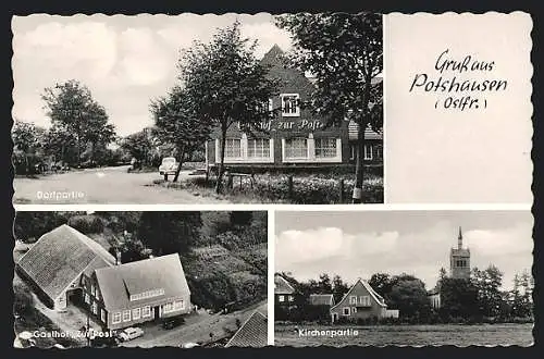 AK Posthausen, Dorfpartie mit Gasthaus Zur Post und Kirche