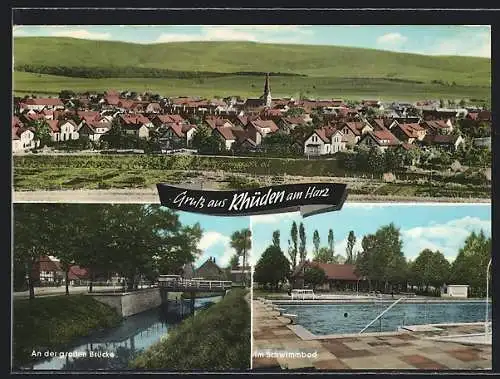 AK Rhüden am Harz, Schwimmbad und Partie an der Brücke