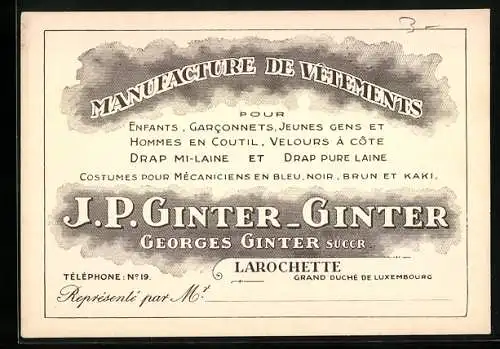 Vertreterkarte Larochette, J. P. Ginter-Ginter, Inh. Georges Ginter