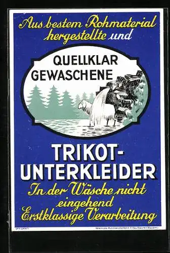 Vertreterkarte Trikot-Unterkleider, in der Wäsche nicht eingehend, Quellklar gewaschen