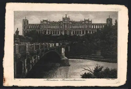 Künstler-AK München, Maximilianeum von der Brücke gesehen