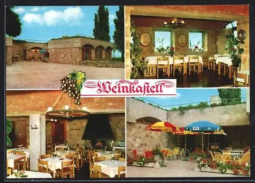 AK Dittelsheim /Rheinhessen, Das Restaurant Weinkastell, mit Speiseraum und Terrasse