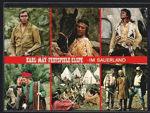 AK Elspe im Sauerland, Szenen von den Karl-May-Festspielen, Winnetou mit seinem Pferd