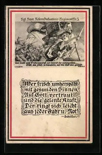 Künstler-AK Kgl. Bayr. Reserve-Infanterie-Regiment Nr. 5, Germania führt die Soldaten