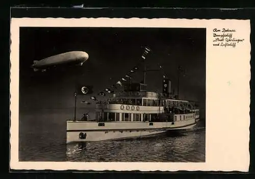 AK Bodensee, Dampfschiff Stadt Ueberlingen mit  und Zeppelin