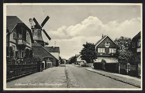 AK Varel / Oldenburg, Partie in der Mühlenstrasse mit Blick zur Windmühle