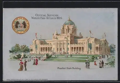 Lithographie St. Louis, World`s Fair 1904, Missouri State Building, Ausstellung