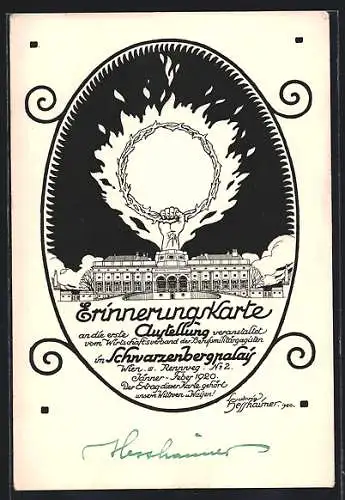 Künstler-AK Wien, Ausstellung d. Wirtschaftsverband der Berufsmilitärgagisten 1920, Schwarzenbergpalais