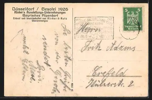 AK Düsseldorf, Gesolei 1926, Partie aus dem Bayrischen Alpendorf