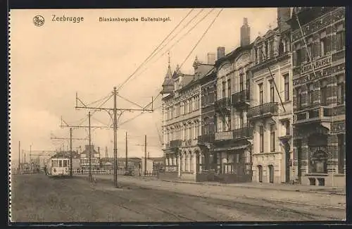 AK Zeebrugge, Blankenberghe Buitensingel, Strassenpartie mit Strassenbahn