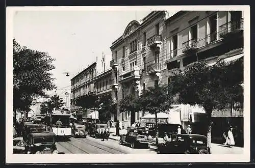 AK Tunis, Avenue de France, Strassenbahn