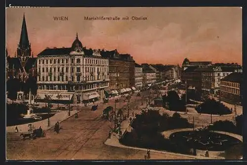 AK Wien, Mariahilferstrasse mit Blick auf den Obelisken