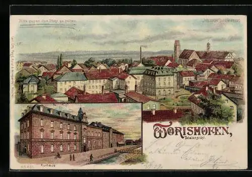 Lithographie Wörishofen, Kurhaus, Totalansicht