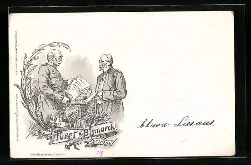 Lithographie Fürst Bismarck berichtet Kaiser Wilhelm I., Ganzsache 5 Pfennig